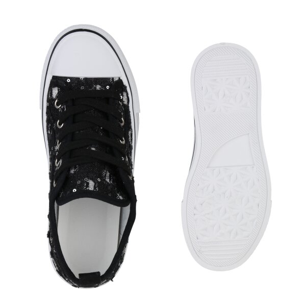 Stiefelparadies Damen Plateau Sneaker in Schwarz Denim 2025