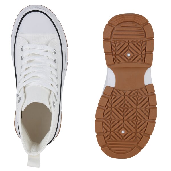 Stiefelparadies Damen Plateau Sneaker in Weiss Online