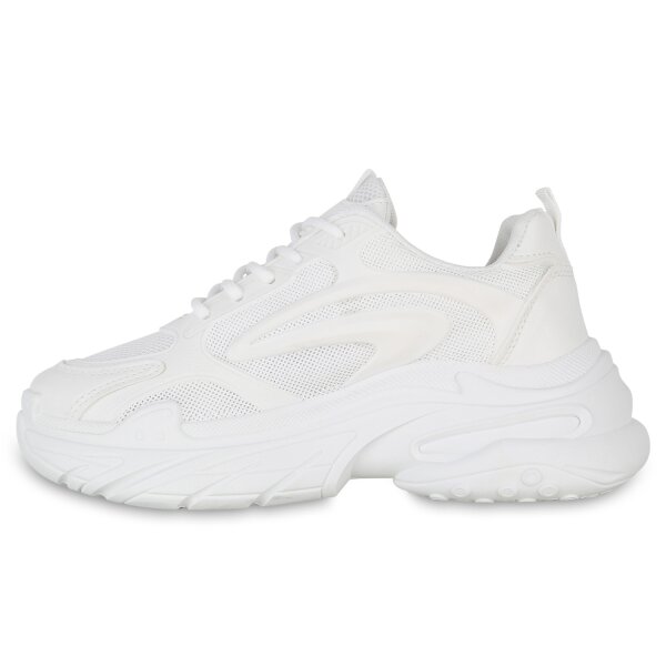Stiefelparadies Damen Plateau Sneaker in Weiss Auslauf