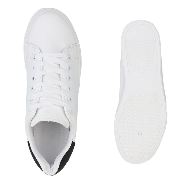 Stiefelparadies Damen Plateau Sneaker in Weiss Schwarz Hotsell