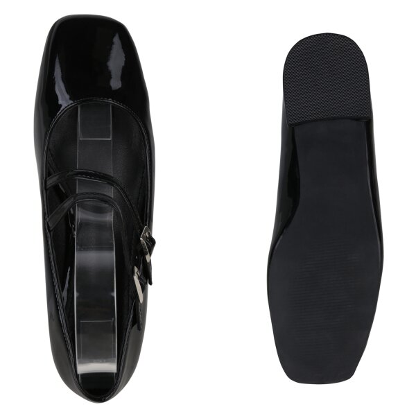 Stiefelparadies Damen Riemchenballerinas in Schwarz Lack im Angebot