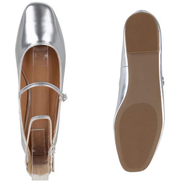 Stiefelparadies Damen Riemchenballerinas in Silber Schlussverkauf