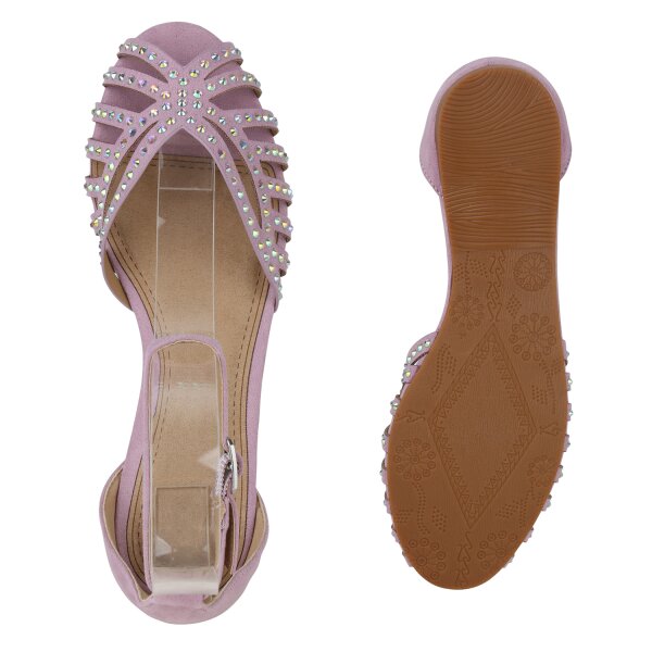 Stiefelparadies Damen Riemchensandalen in Helllila Günstiger Verkauf