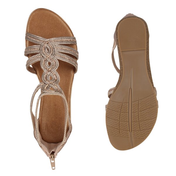 Stiefelparadies Damen Riemchensandalen in Rose Gold Meist gekauft