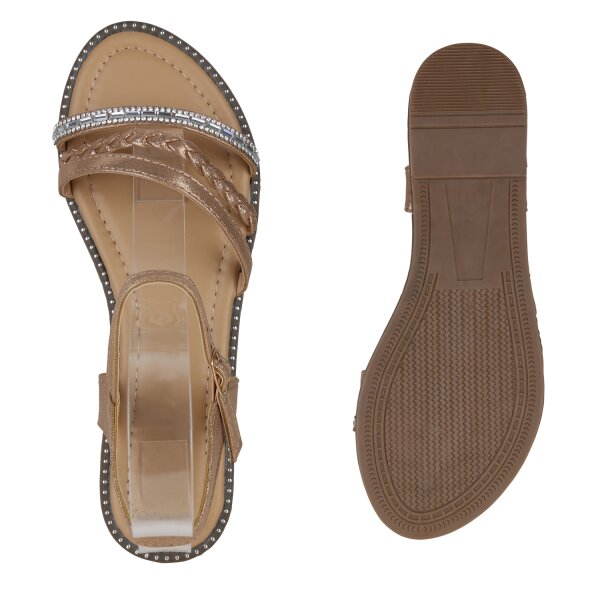 Stiefelparadies Damen Riemchensandalen in Rose Gold Blitzverkäufe