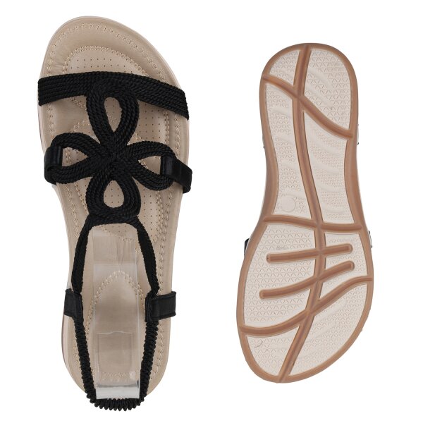 Stiefelparadies Damen Riemchensandalen in Schwarz Kostenloser Versand
