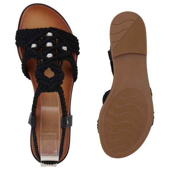 Stiefelparadies Damen Riemchensandalen in Schwarz Limitierter Zeitrabatt