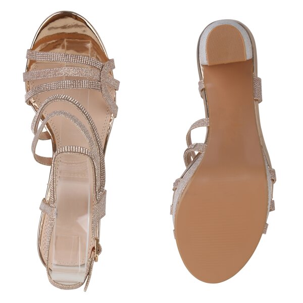Stiefelparadies Damen Riemchensandaletten in Rose Gold Flash Sale
