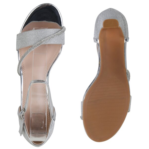 Stiefelparadies Damen Riemchensandaletten in Silber Online Shopping