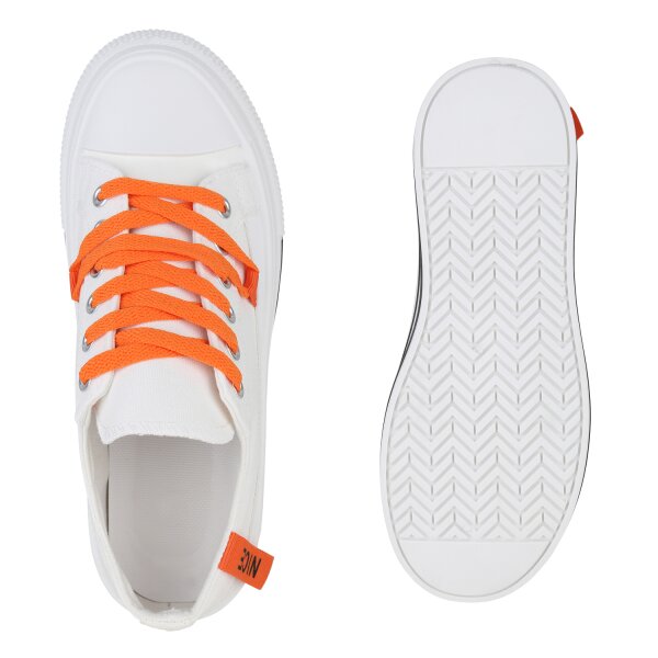 Stiefelparadies Damen Sneaker Low in Weiss Orange Heißer Verkauf