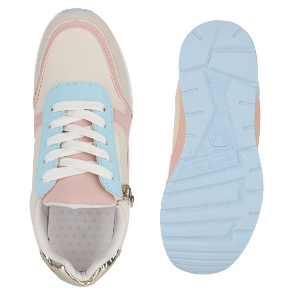 Stiefelparadies Damen Sneaker Wedges in Beige Rosa Gold Metallic Neueste Mode