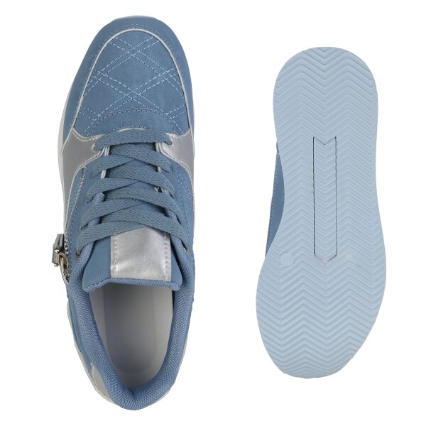 Stiefelparadies Damen Sneaker Wedges in Blau Silber Metallic Online Outlet