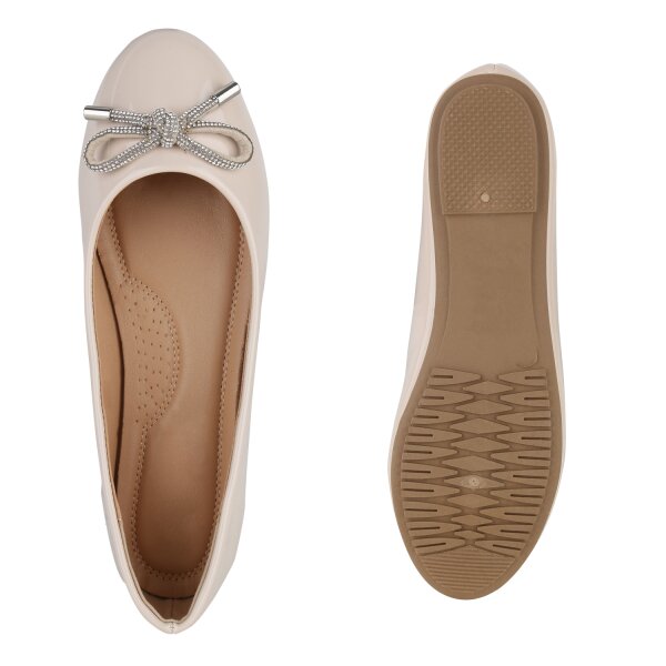 Stiefelparadies Damen Klassische Ballerinas in Beige Lack VIP-Rabatte