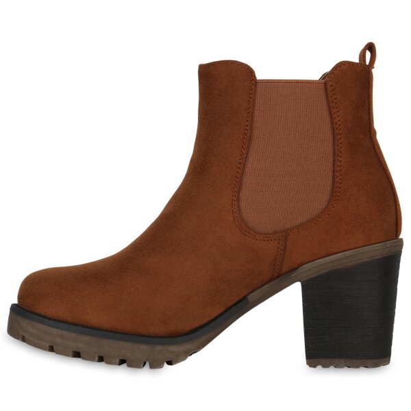Stiefelparadies Damen Chelsea Boots in Hellbraun Neueste Stile