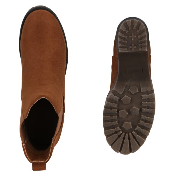 Stiefelparadies Damen Chelsea Boots in Hellbraun Neueste Stile