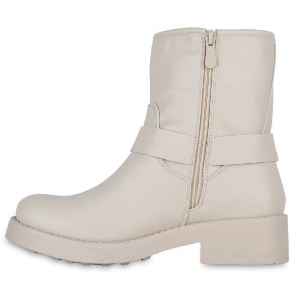 Stiefelparadies Damen Biker Boots in Beige Bis zu 65% Rabatt