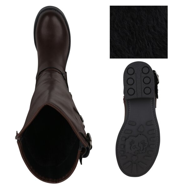 Stiefelparadies Damen Bikerstiefel in Braun Nur für heute