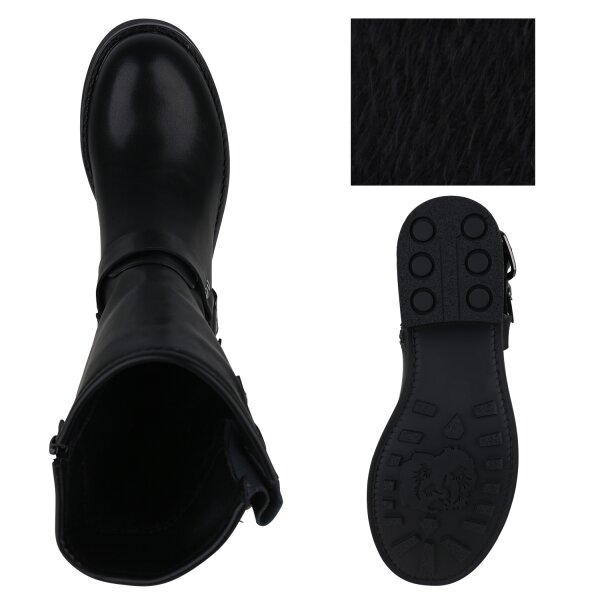 Stiefelparadies Damen Bikerstiefel in Schwarz Vierteljährliche Förderung