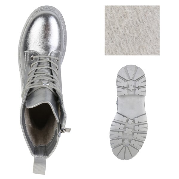 Stiefelparadies Damen Plateau Boots in Silber Super Rabatt