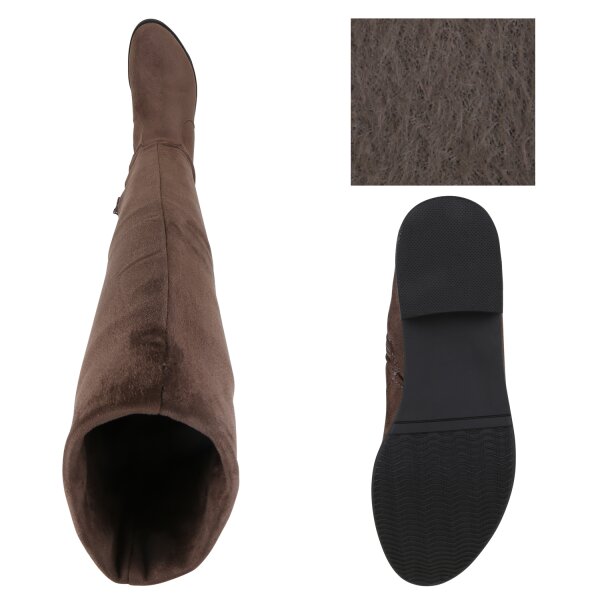Stiefelparadies Damen Overknees in Khaki Hotsell