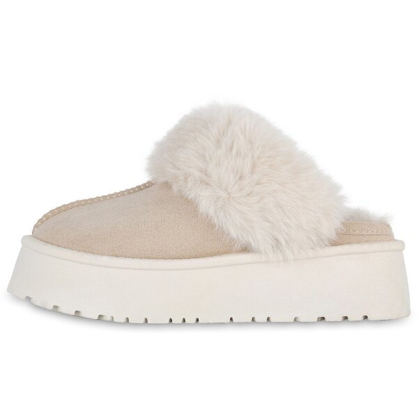 Stiefelparadies Damen Pantoffeln in Beige Schlussverkauf