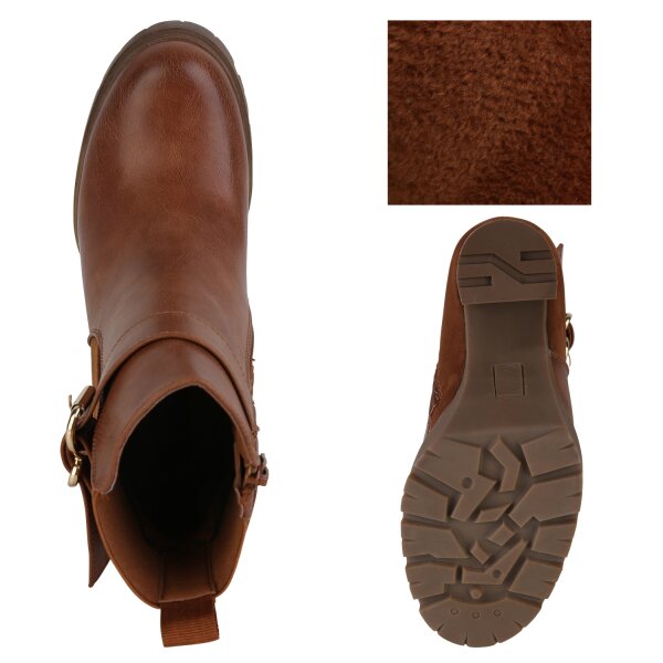 Stiefelparadies Damen Biker Boots in Hellbraun Kostenloser Versand