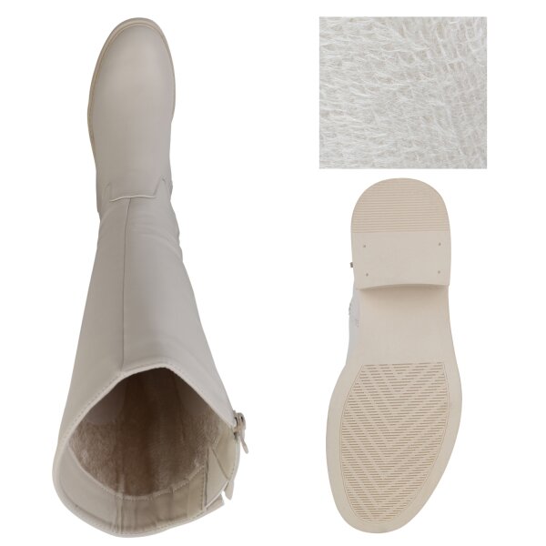 Stiefelparadies Damen Klassische Stiefel in Beige Fabrikpreis
