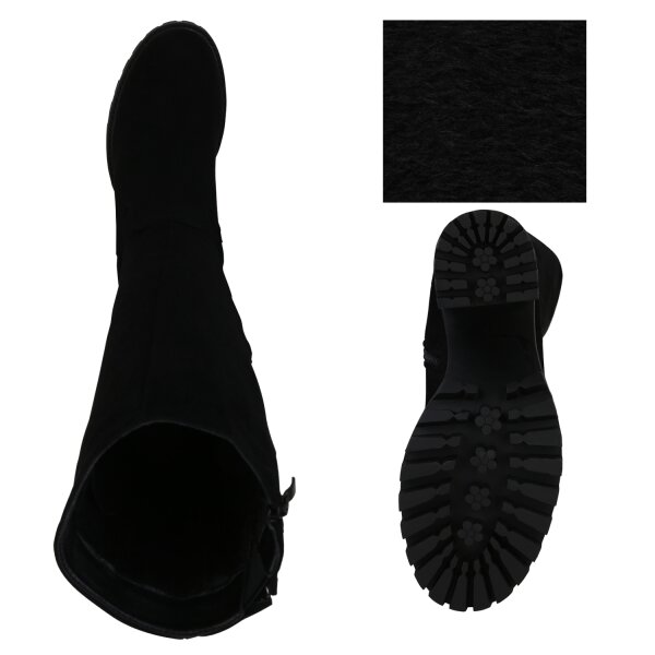 Stiefelparadies Damen Klassische Stiefel in Schwarz Velours Günstig kaufen