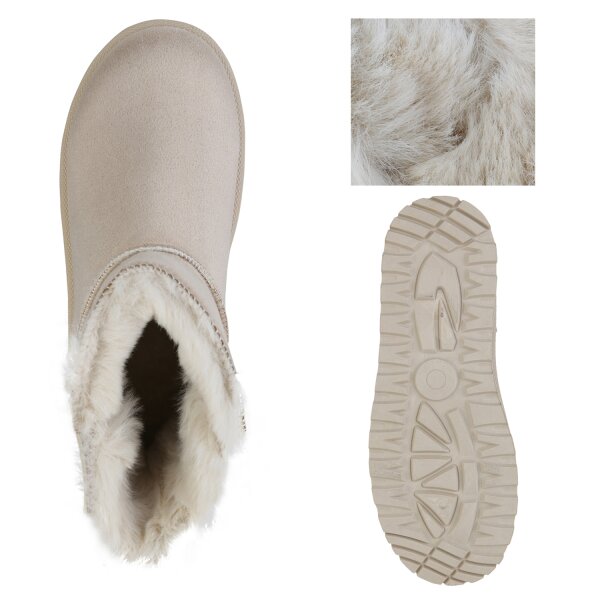 Stiefelparadies Damen Plateau Boots in Beige Weihnachtsangebot