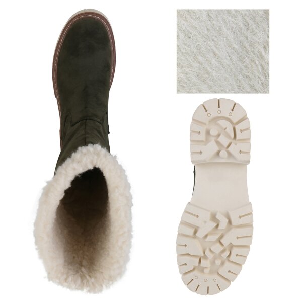 Stiefelparadies Damen Winterstiefel in Olivgrün Valentinstagsangebot