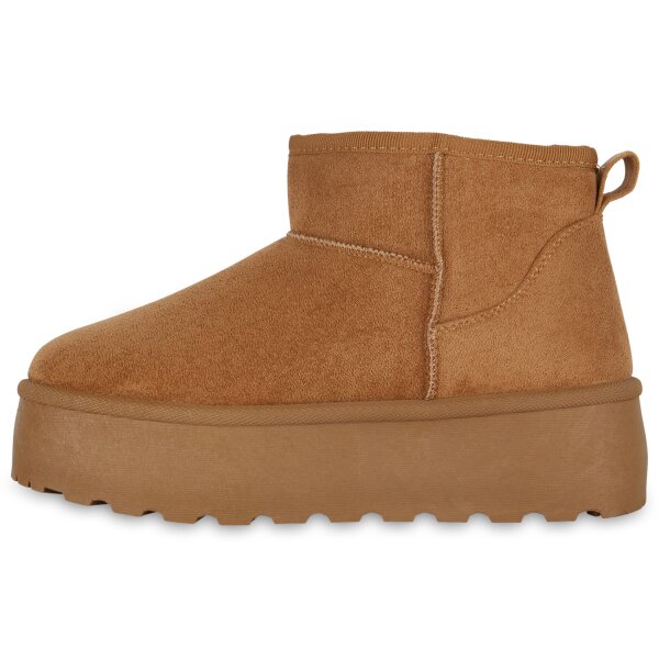 Stiefelparadies Damen Plateau Boots in Hellbraun Lagerräumung