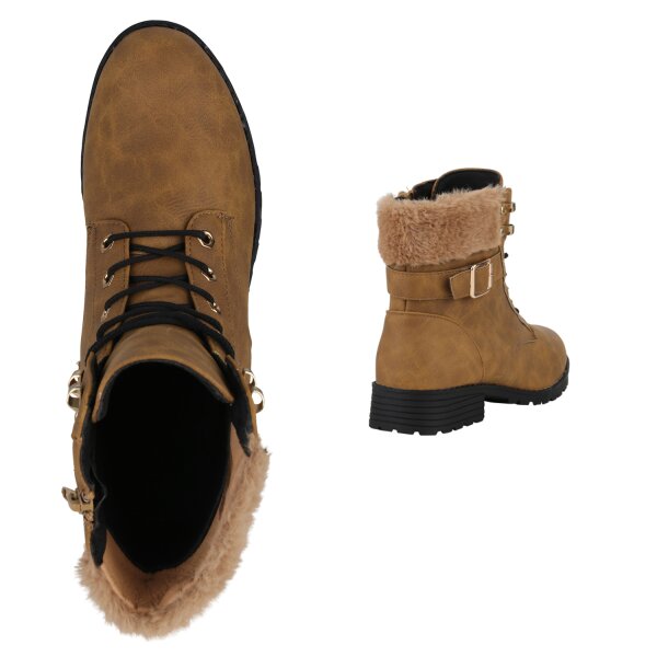 Stiefelparadies Damen Worker Boots in Hellbraun Neuheiten
