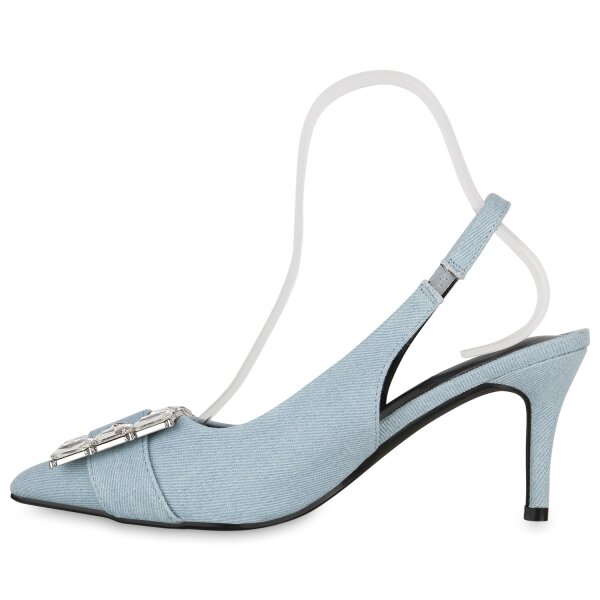 Stiefelparadies Damen Slingpumps in Hellblau Tiefpreis