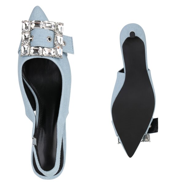 Stiefelparadies Damen Slingpumps in Hellblau Tiefpreis