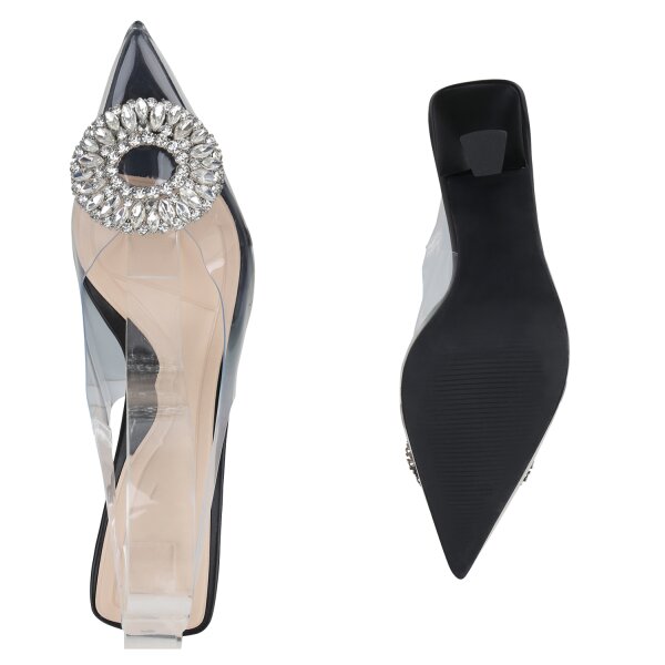 Stiefelparadies Damen Slingpumps in Schwarz Super Sparpreis
