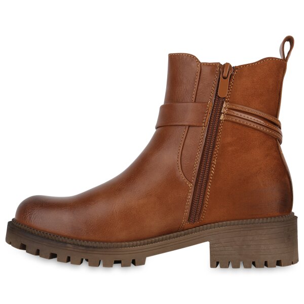 Stiefelparadies Damen Biker Boots in Hellbraun Wochenangebot