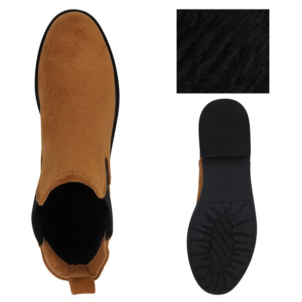 Stiefelparadies Damen Chelsea Boots in Hellbraun Kostenlose Rückgabe
