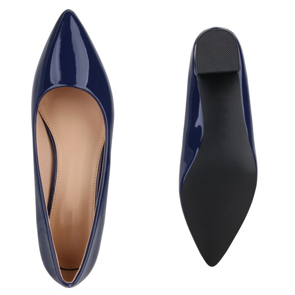 Stiefelparadies Damen Klassische Pumps in Dunkelblau Lack Letzte 3 Tage