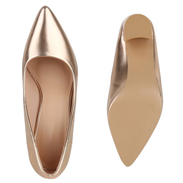 Stiefelparadies Damen Klassische Pumps in Rose Gold Zeitbegrenzte Promotion