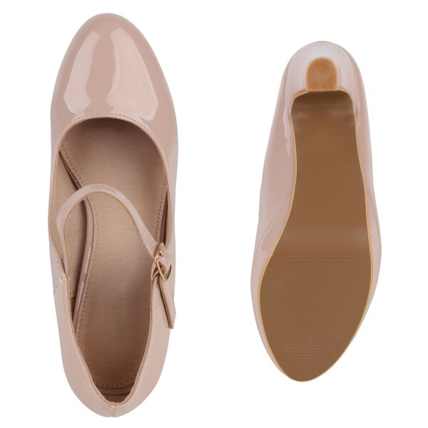 Stiefelparadies Damen Mary Janes in Beige Lack Discount Store für neue Produkte