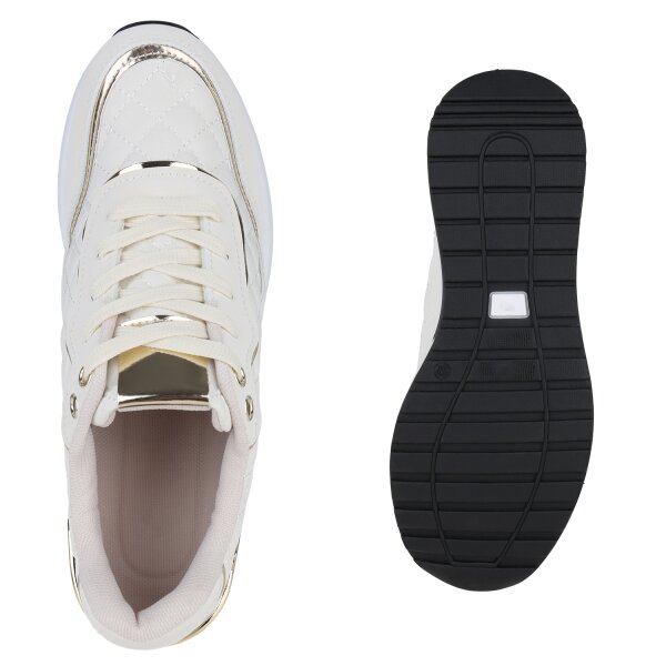 Stiefelparadies Damen Sneaker Wedges in Creme Gold Metallic Clearance-Verkauf