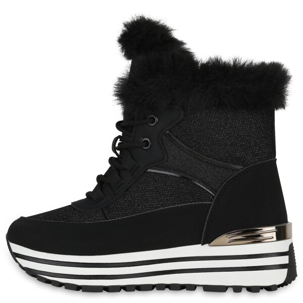 Stiefelparadies Damen Sneakerstiefel in Schwarz Kostenloser Versand international