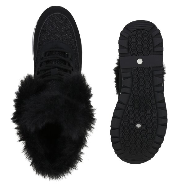 Stiefelparadies Damen Sneakerstiefel in Schwarz Kostenloser Versand international