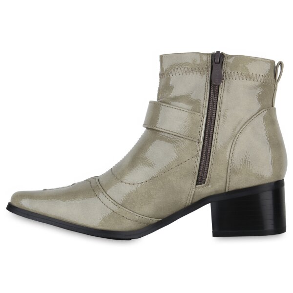 Stiefelparadies Damen Ankle Boots in Hellgrün Lack 50% Rabatt für begrenzte Zeit