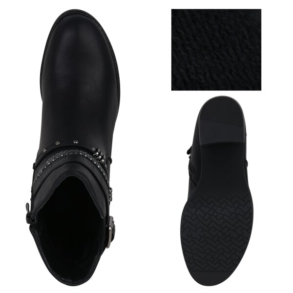 Stiefelparadies Damen Biker Boots in Schwarz Kroko Auslauf