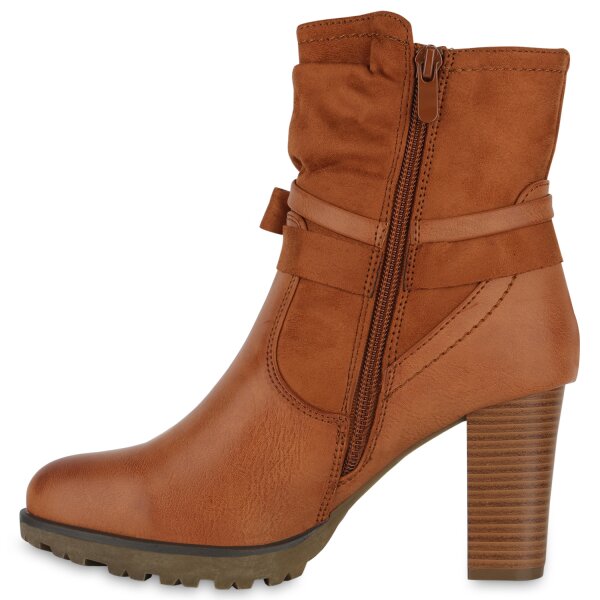 Stiefelparadies Damen Klassische Stiefeletten in Hellbraun Fabrikverkauf