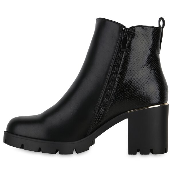 Stiefelparadies Damen Klassische Stiefeletten in Schwarz Snake Kostenloser Versand