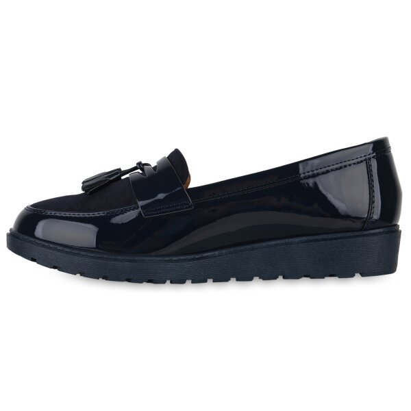 Stiefelparadies Damen Loafers in Dunkelblau Lack Limitierter Zeitrabatt