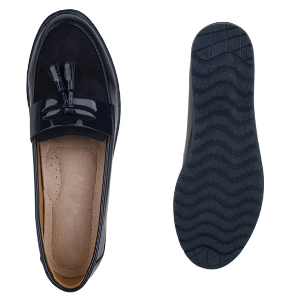 Stiefelparadies Damen Loafers in Dunkelblau Lack Limitierter Zeitrabatt