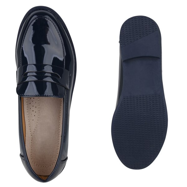 Stiefelparadies Damen Loafers in Dunkelblau Lack Fabrik Onlineshop